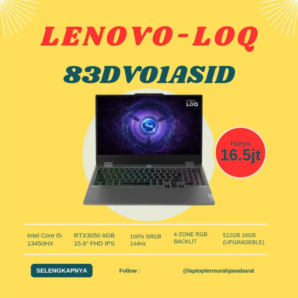 LENOVO LOQ 15IRX9 CORE i5-13450HX RAM 16GB SSD 15GB RTX3050 ASID