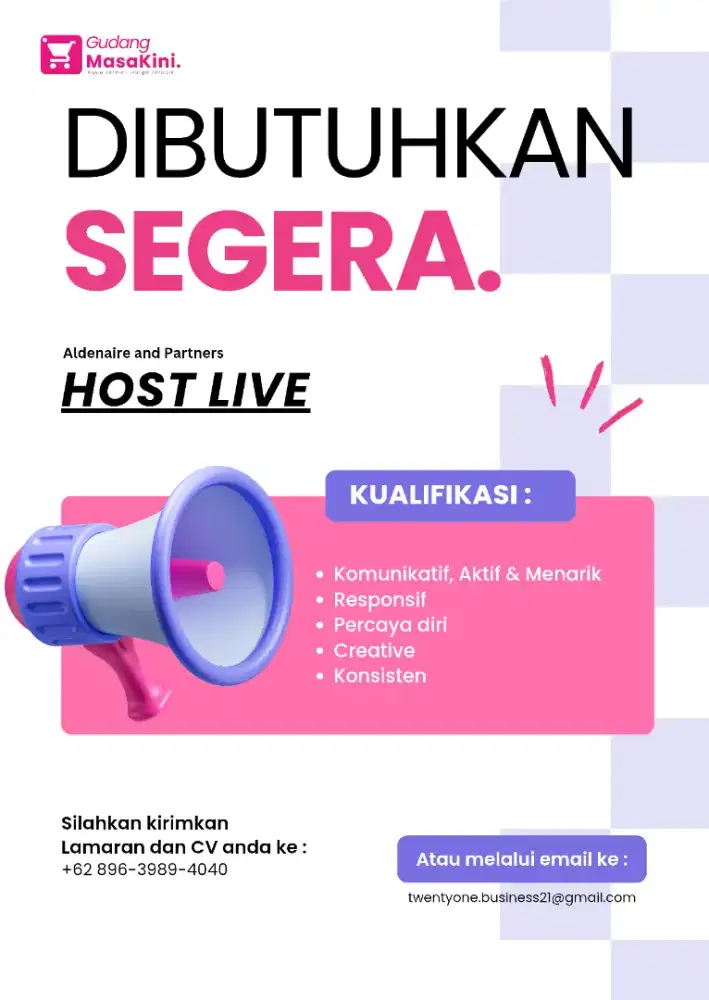 Lowongan Pekerjaan : HOST LIVE