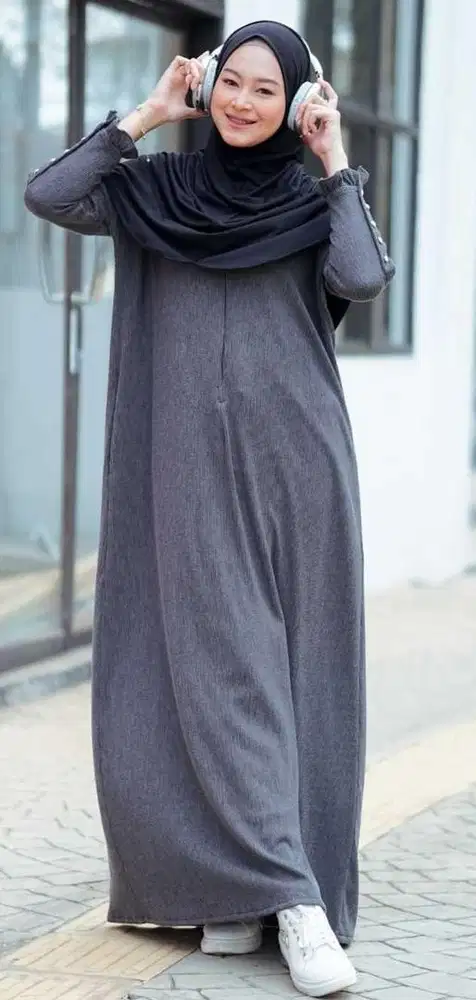 Gamis knit blue premium, dress umroh