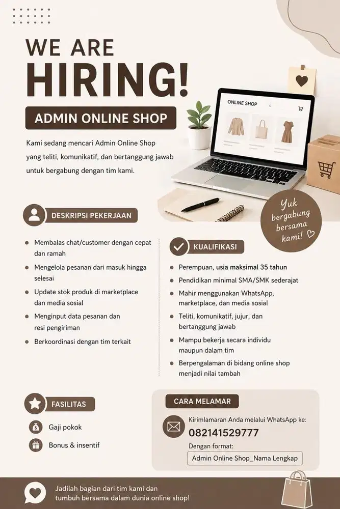DIBUTUH KAN SEGARA ADMIN ONLINE SHOP