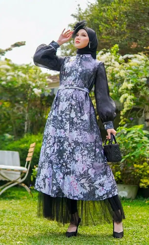 Dress perta satin brukat premium, gamis mewah, gamis shabby elegan