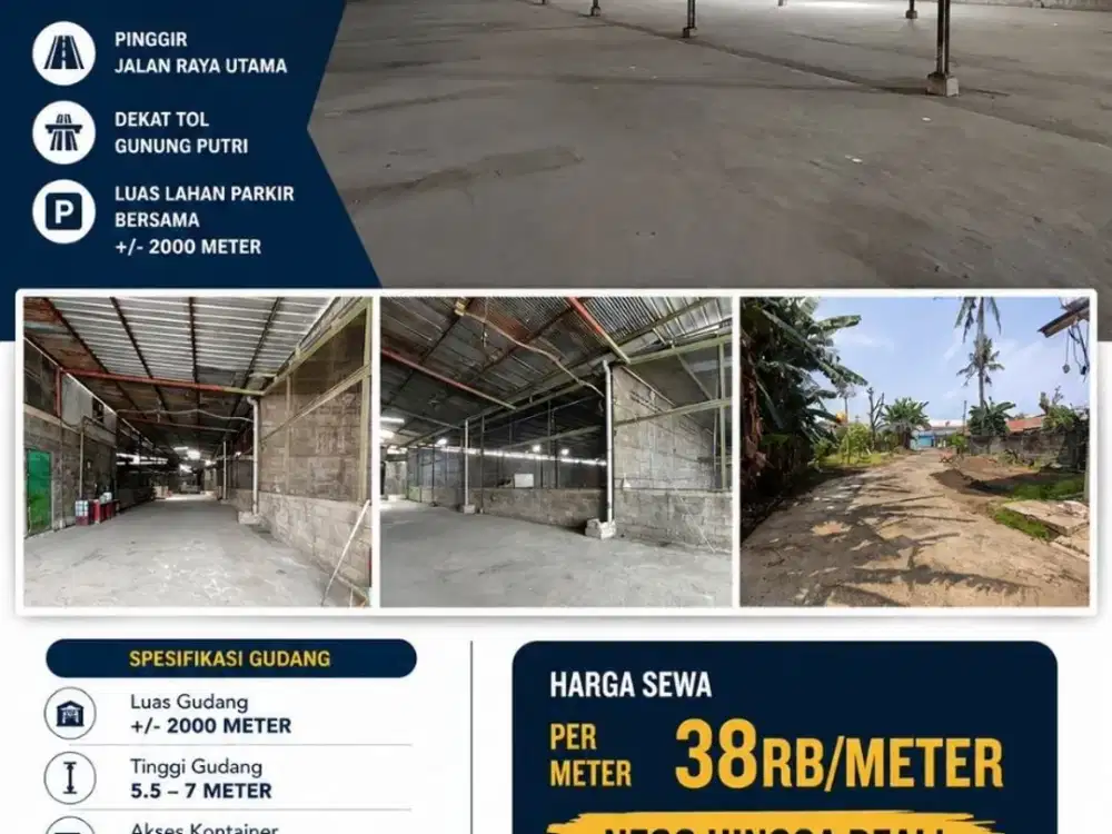DISEWAKAN CEPAT GUDANG 2000M2-BOGOR-AKSES KONTAINER 40FT