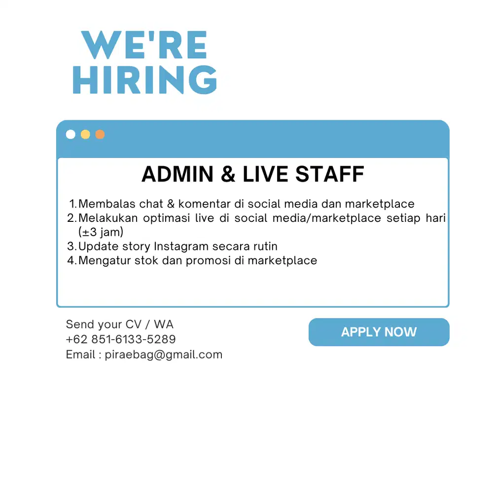 LOWONGAN KERJA ADMIN & LIVE STAFF