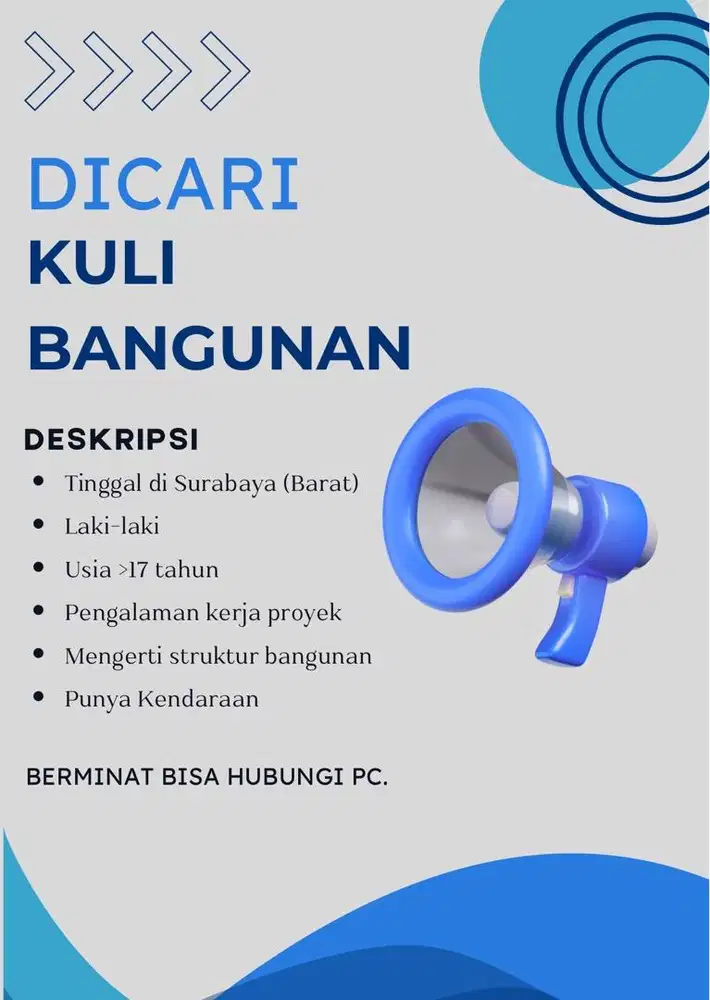 Dicari Kulih Bangunan/Petugas Proyek