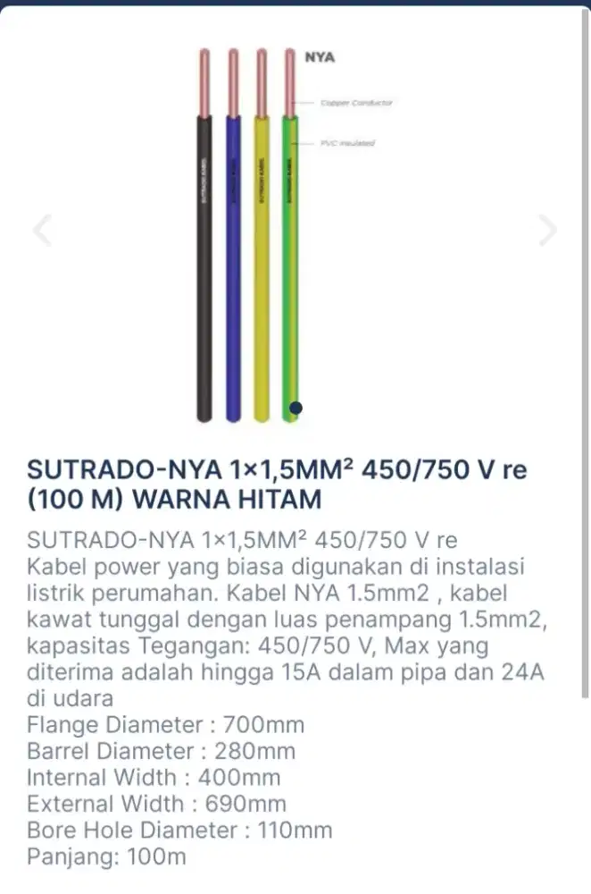 SUTRADO-NYA 1x1,5MM² 450/750 V re (100 M) WARNA HITAM