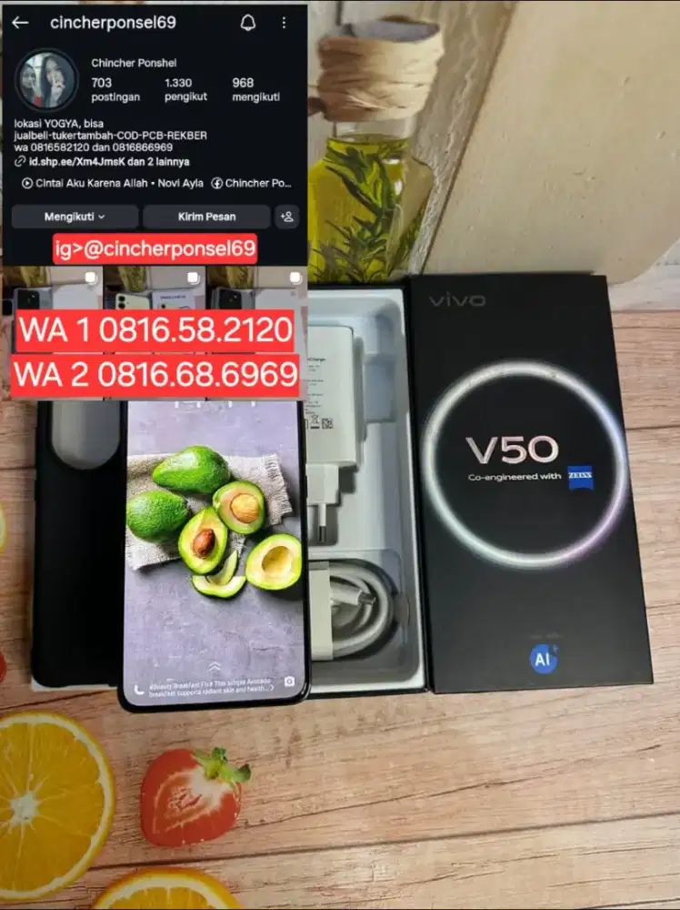 Dijual hp LIKENEW VIVO V50 5g 12/512 fullset original grns  masih ON