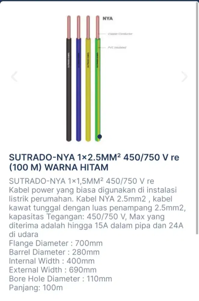 SUTRADO-NYA 1x2.5MM² 450/750 V re (100 M) WARNA HITAM