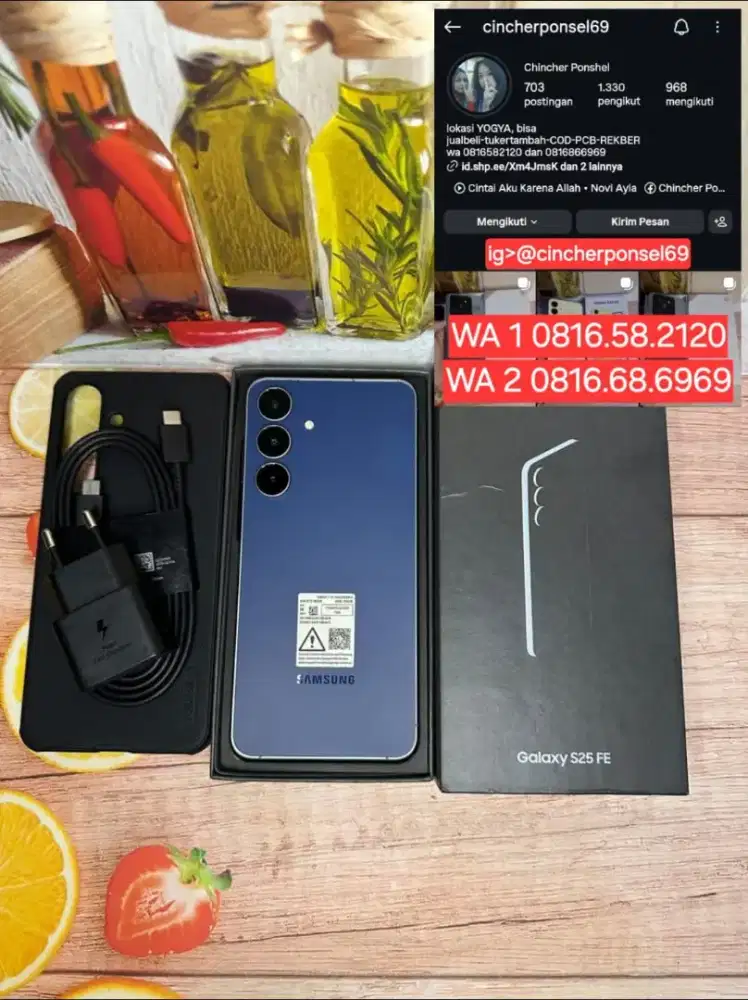Jual hp LIKENEW SAMSUNG S25 fe 5g  istimewa FREE adaptor n case NILKIN