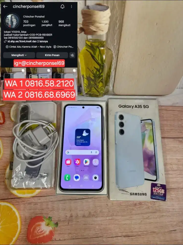Jual samsung A35 5g 8/256 likenew garansi jan 2026 free ADAPTOR