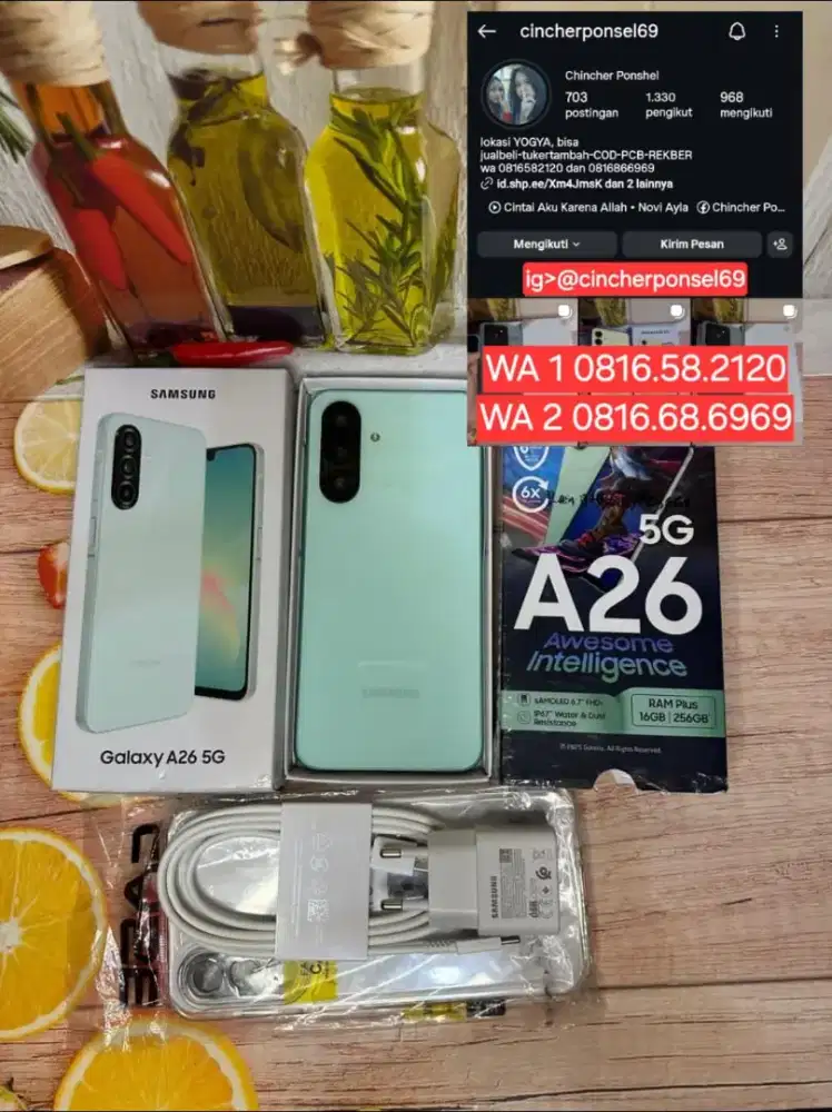 Jual hp likenew samsung A26 5g 8/256 grns PANJANG free ADAPTOR n case