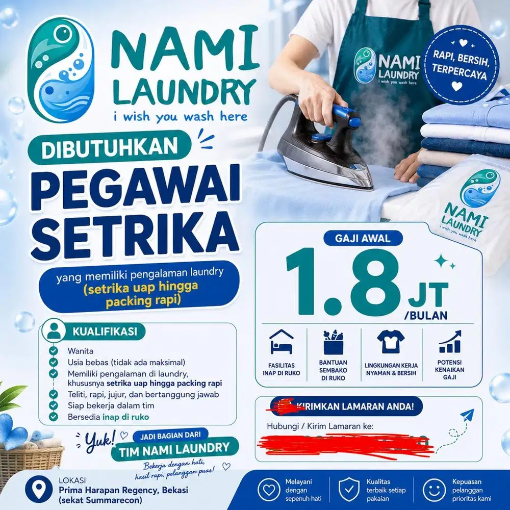 Lowongan Pegawai Setrika Laundry Inap – Nami Laundry Bekasi