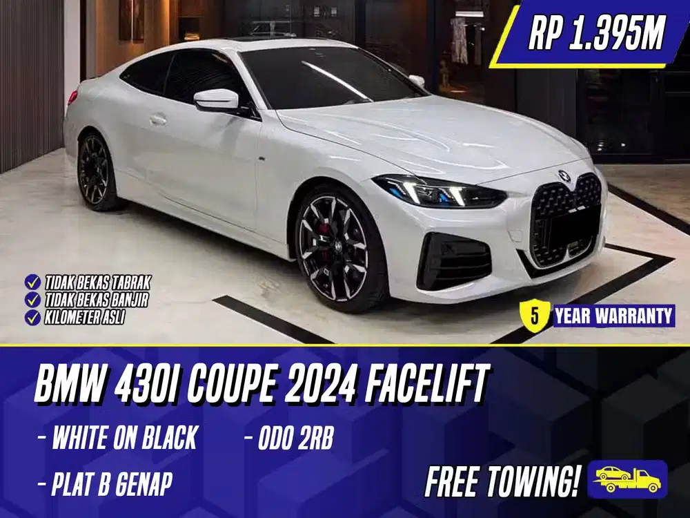 BMW 430i Coupe 2024 Facelift White on Black Msport Sport Pro Putih