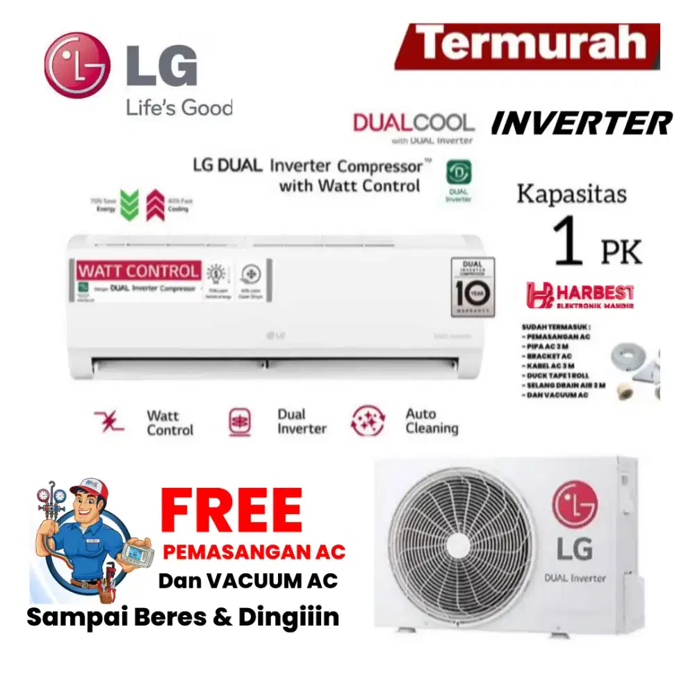 LG AC Split 1 PK DUALCOOL INVERTER Watt Control Auto Cleaning R32 Self