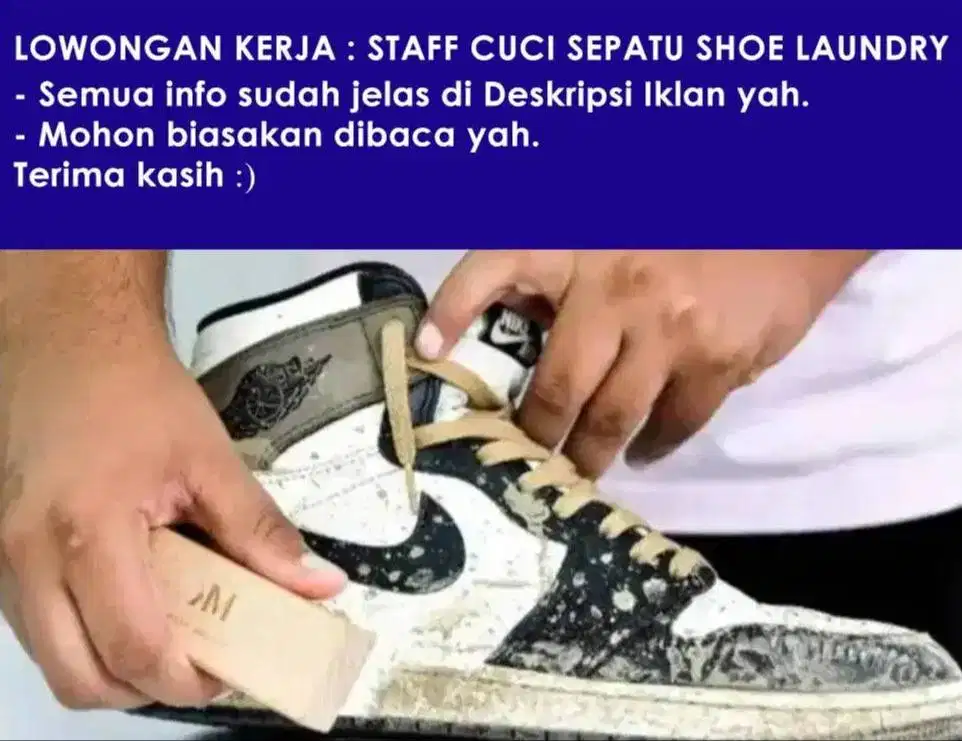 Dicari Lowongan Kerja Shoe Laundry Cuci Sepatu FULL TIME Serpong