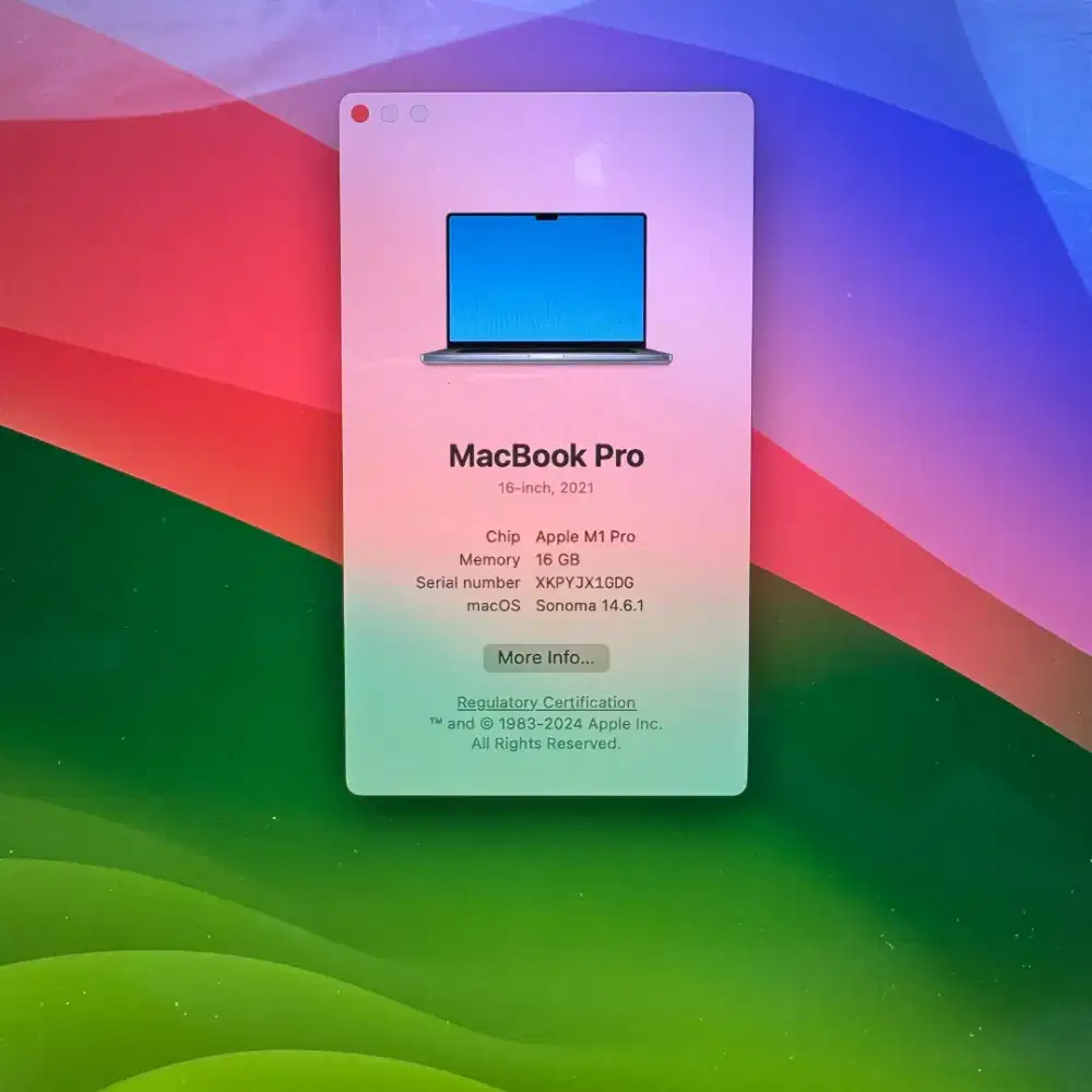 Macbook M1 Pro 16 Inch Ram 16 Ssd 512 lengkap full set Space Grey buat
