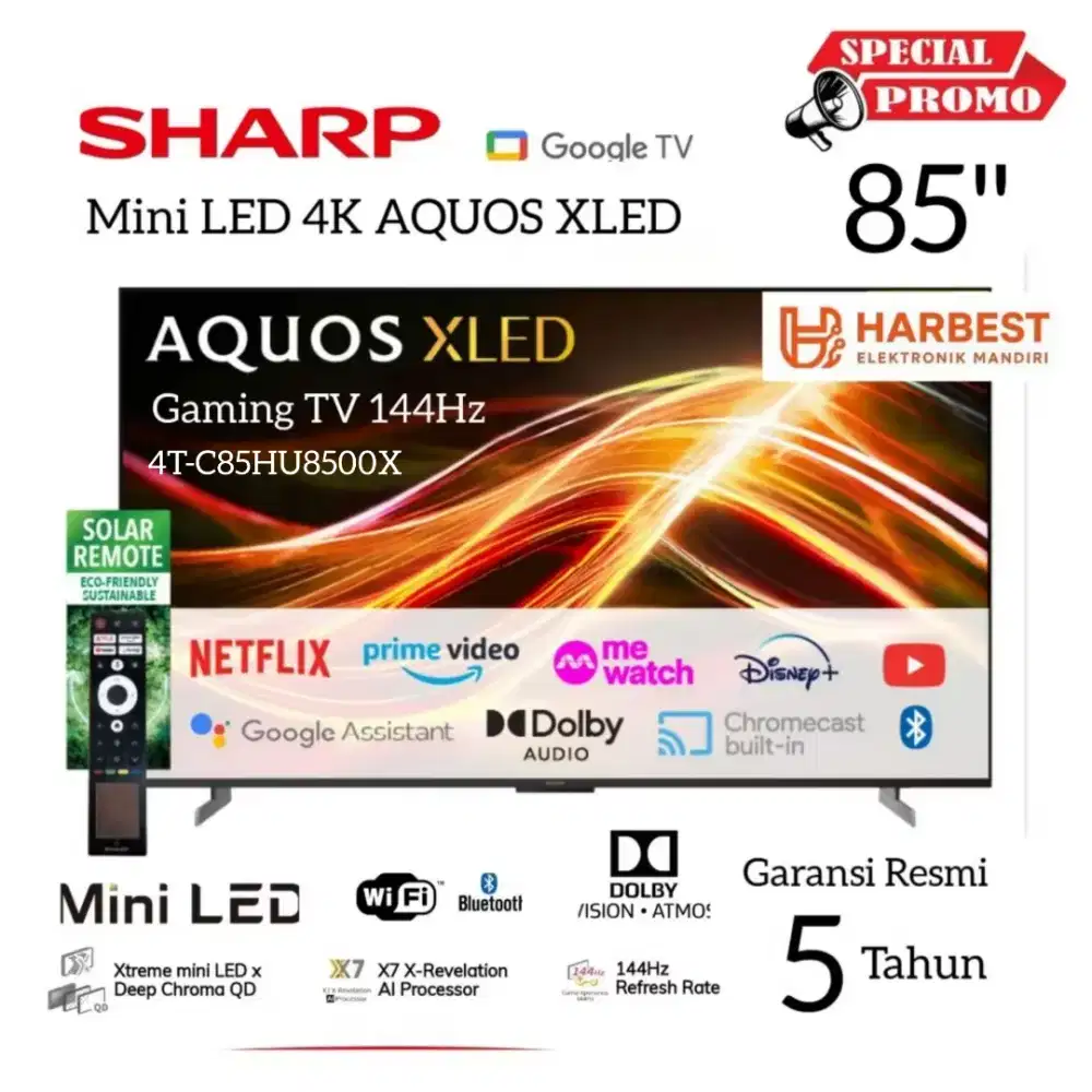 SHARP Aquos MINI LED XLED 85 Google TV 4T-C85HU8500X Dolby Atmos X7