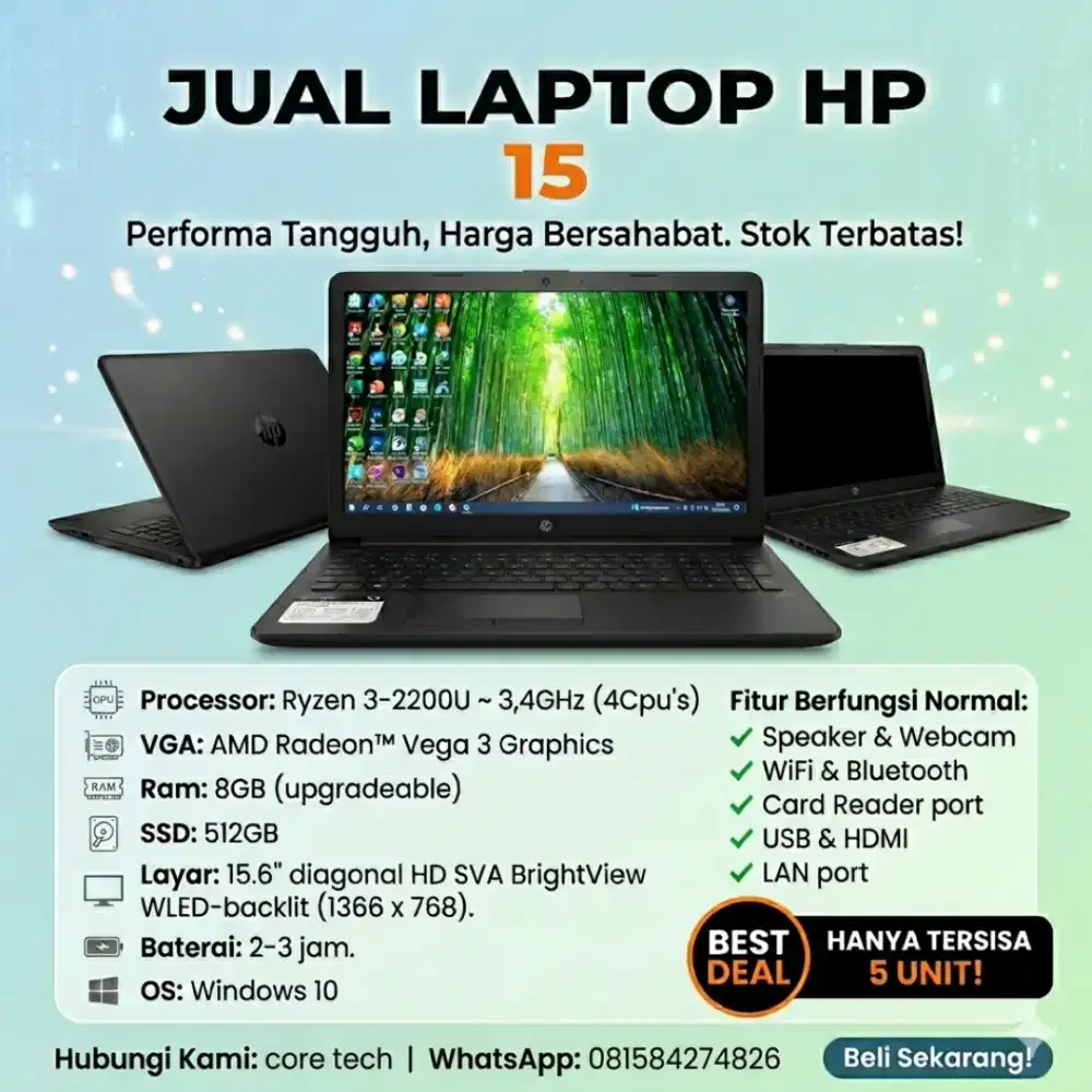 Laptop Hp15 Ram 8 (upgradeable)  windows 10