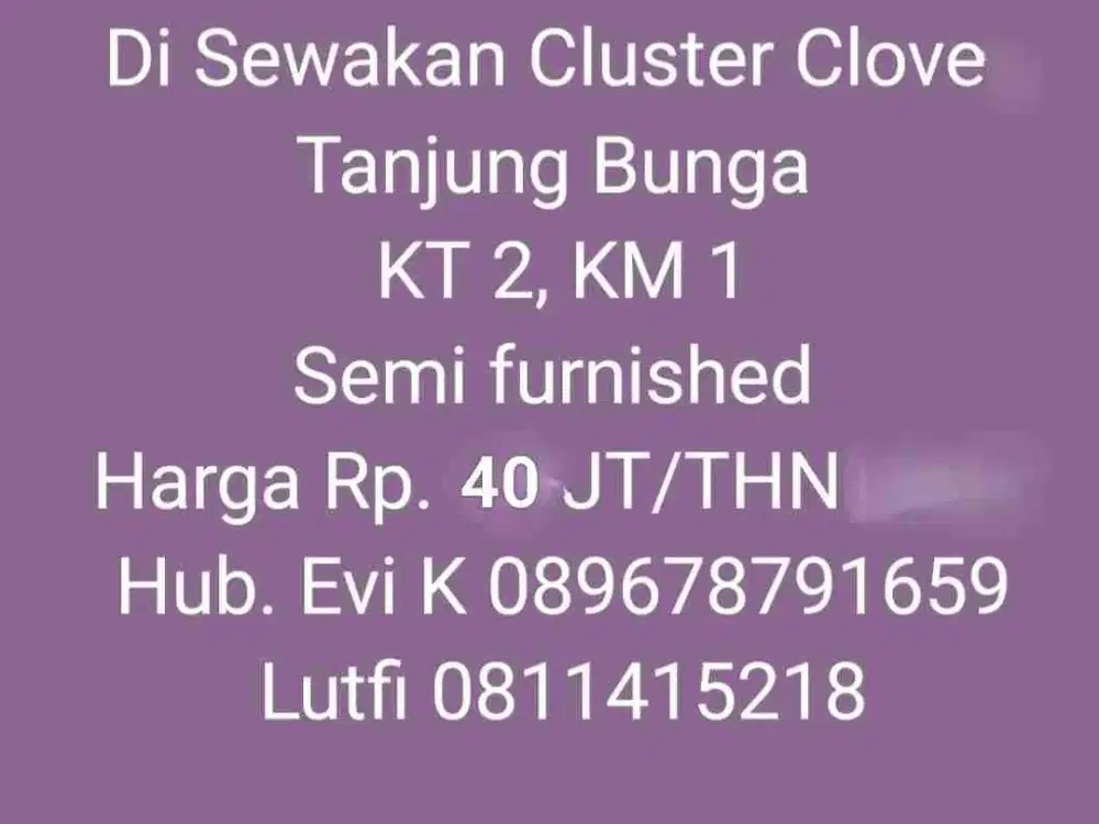Disewakan Rumah di Perumahan Clove Tanjung Bunga Makassar