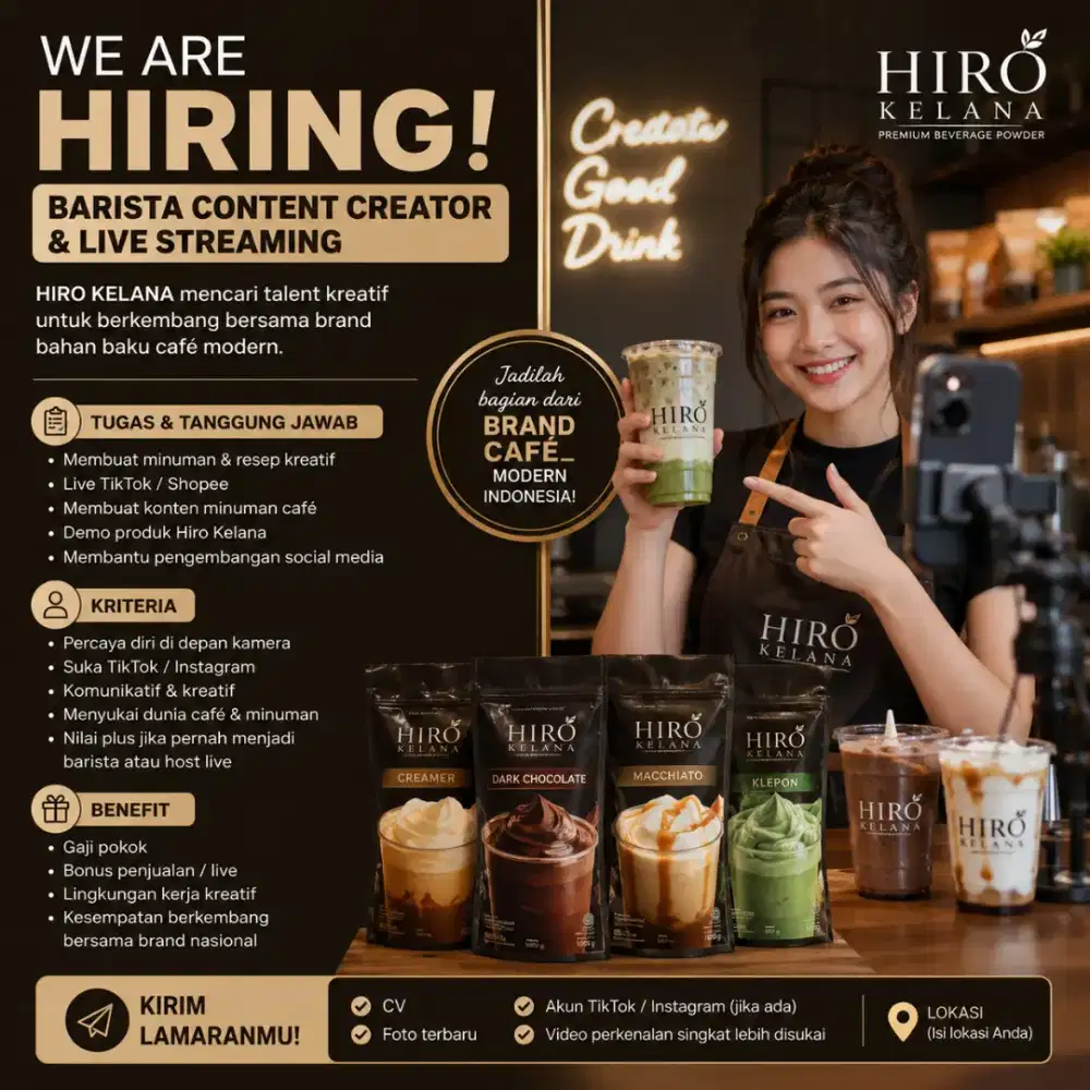 Dibutuhkan barista dan konten kreator