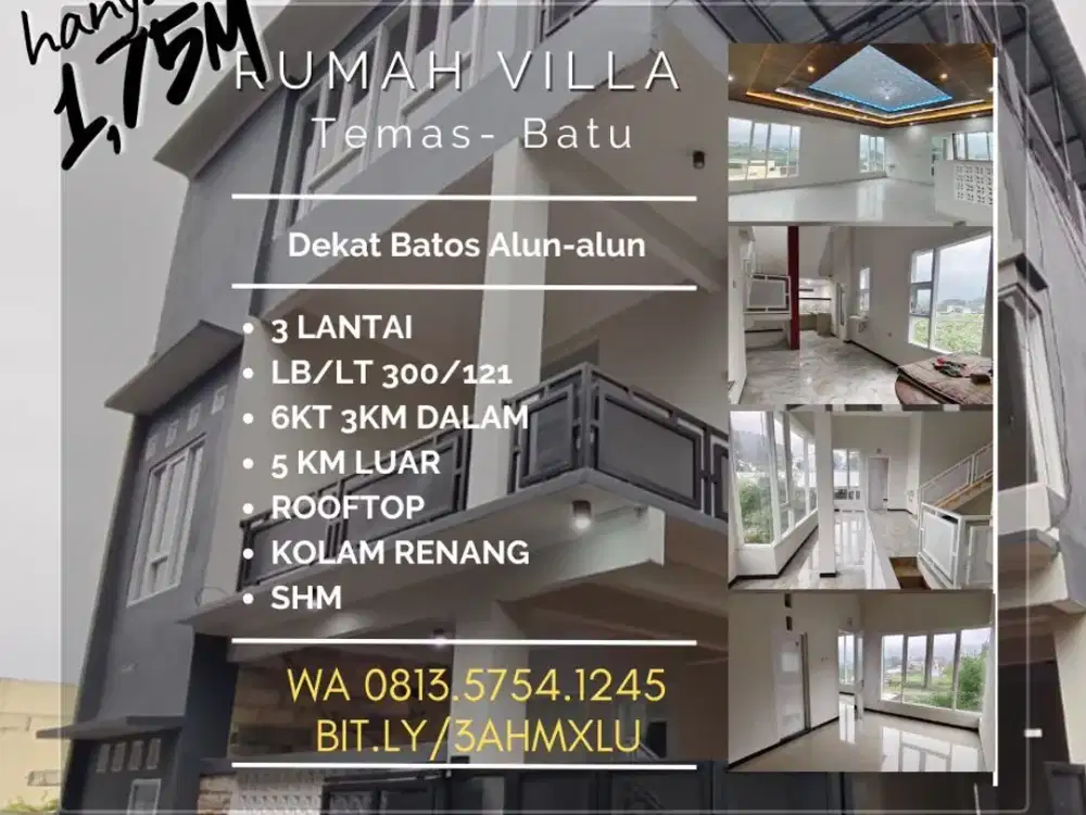 Villa dijual temas, batu Batu Alun-alun 6KT Kolam renang rooftop 1,75M