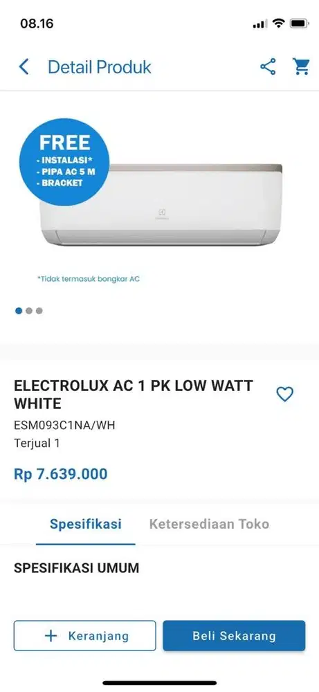 ELECTROLUX AC 1 PK LOW WATT WHITE