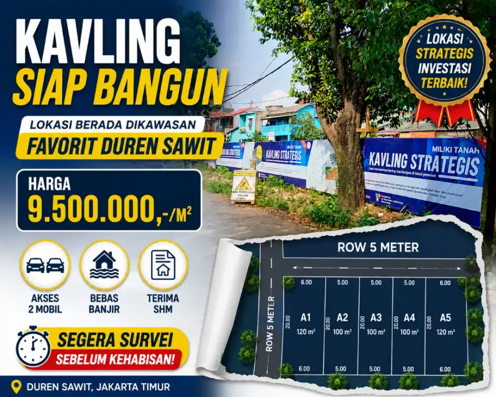 Tanah Kavling terima SHM Duren Sawit Cocok Untuk Hunian dan Investasi