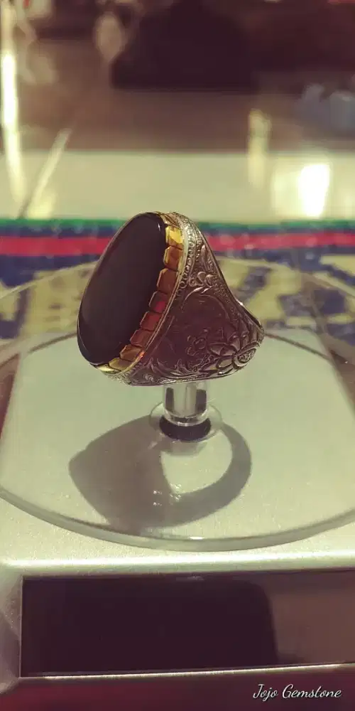 Batu Yaman Kabhdi Ring Perak Ukir Tebal