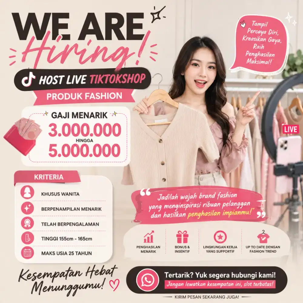 Host Live Streaming TikTok Produk Fashion Wanita