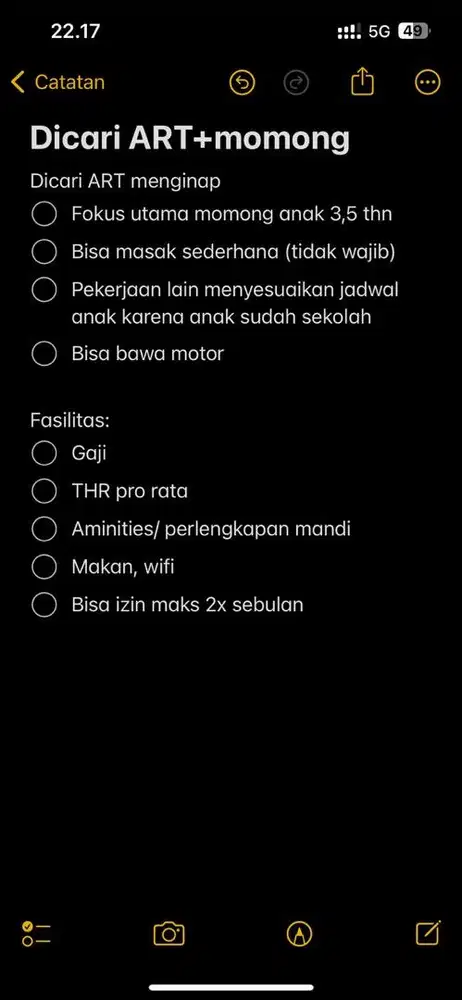 Dicari ART + momong