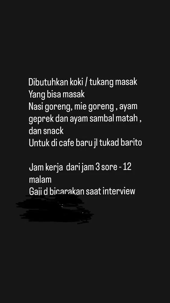 Di butuhkan tukang masak