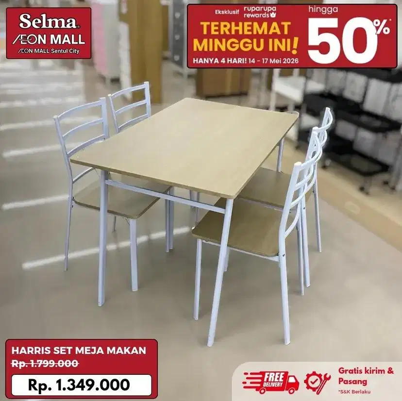 Meja makan set rangka besi