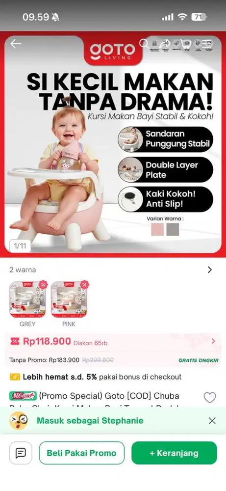 goto baby chair kursi bayi pink new baru