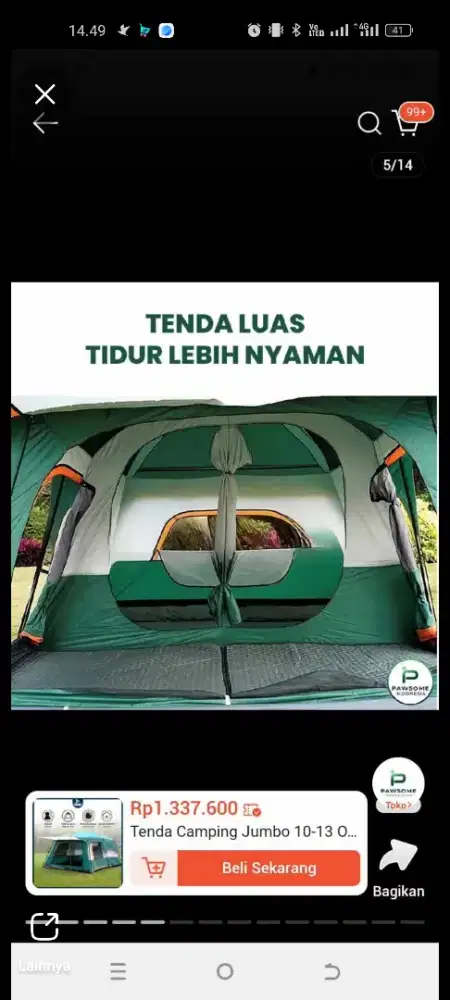 Tenda camping kapasitas jumbo 6-8 orang