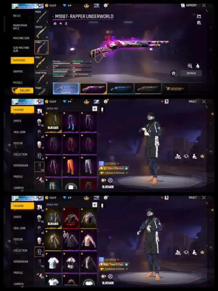 Jual akun free fire spek SG riper polosan