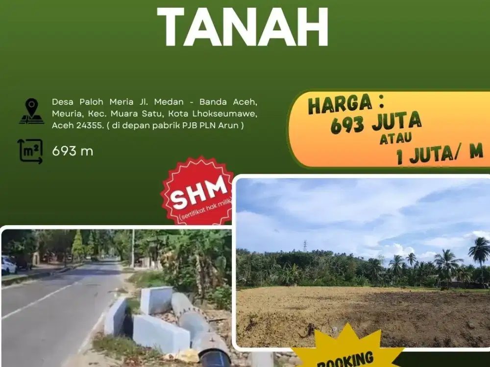Dijual tanah SHM(Sertifikat Hak Milik) Lokasi Desa Paloh Meria Kec. Muara Satu, Kota Lhokseumawe, Aceh