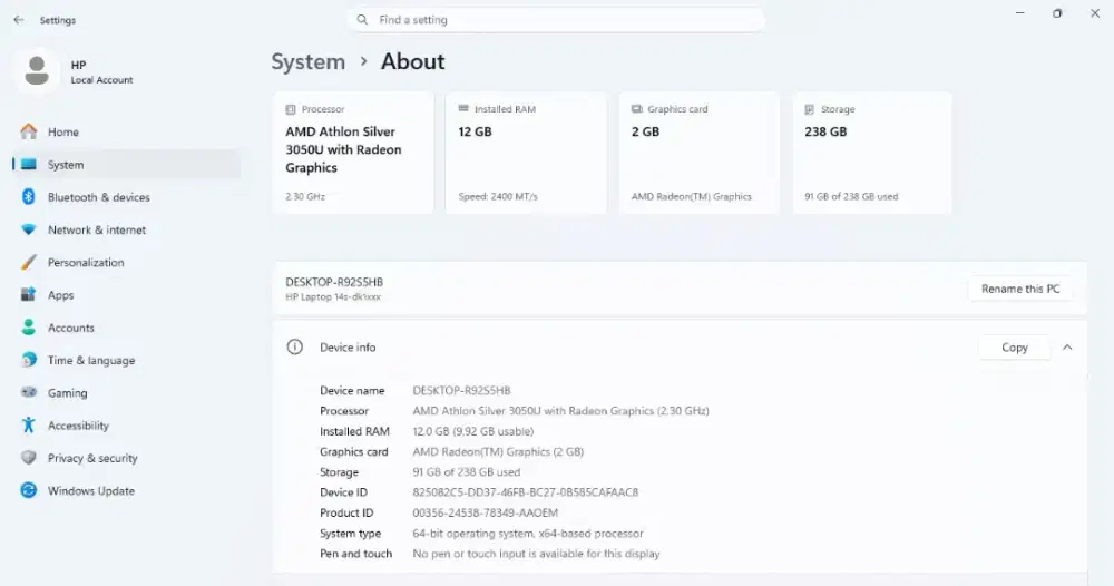 LAPTOP HP 14s Gen 7