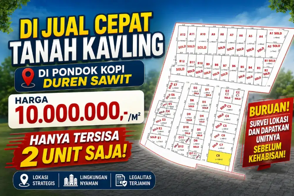 Tanah Kavling Pondok Kopi Hanya 2 Unit Lagi, Lok Strategis Duren Sawit