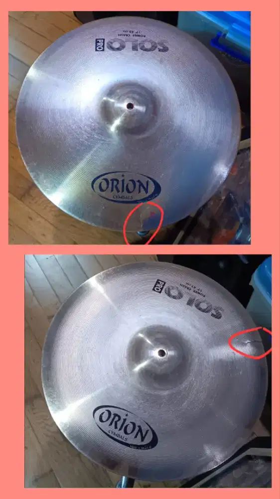 2 Pc Cymbal Crash merk Orion Solo Pro Power Crash 17 Made in Brazil