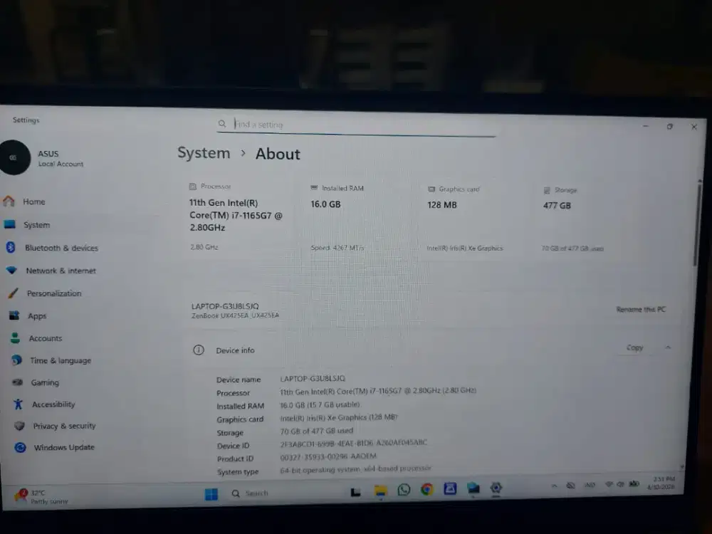 Laptop Asus zenbook UX425EA