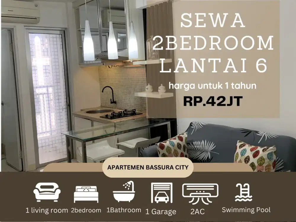 sewa 2kamar lantai rendah full furnished apartemen bassura city