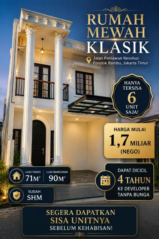 Rumah Cluster Eksklusif di Duren Sawit Dekat Mall dan Rumah Sakit