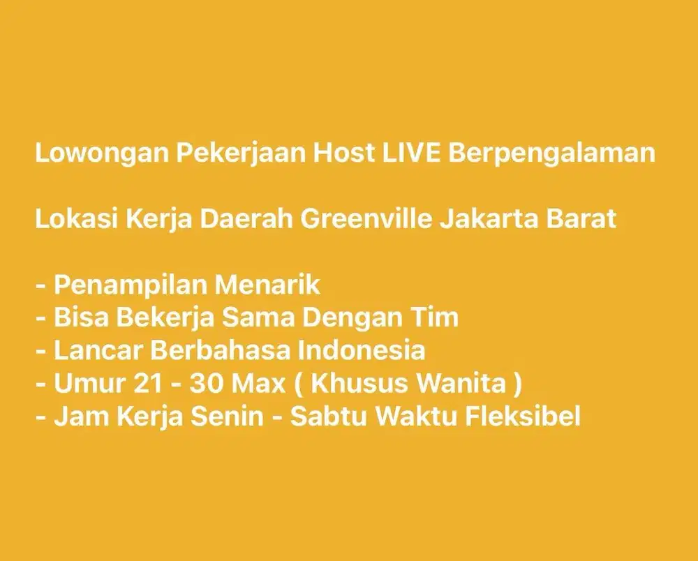 Lowongan Kerja HOST LIVE