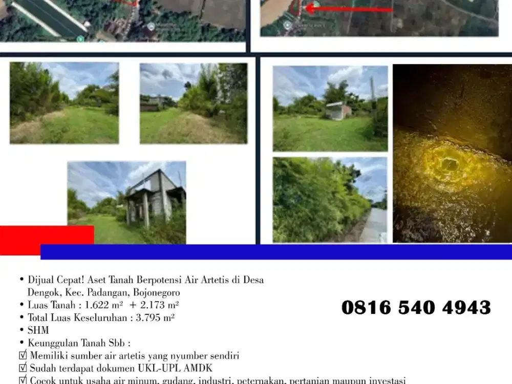 Dijual Cepat! Aset Tanah Berpotensi Air Artetis di Desa Dengok, Kec. Padangan, Bojonegoro