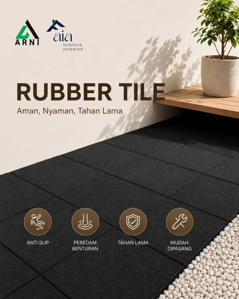 Lantai Karet Rubber Tile 50x50 cm Isi 4 Lembar | Lantai Gym Playground