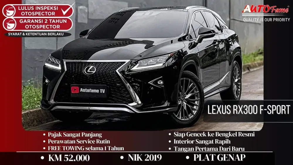 Lexus RX300 F-Sport NIK 2019 Black On Black Tgn 1 Dr Br