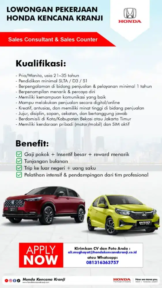 Sales Consultant Mobil Honda