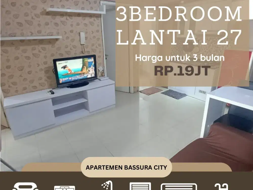sewa 3BR full furnished dekat mall apartemen bassura city