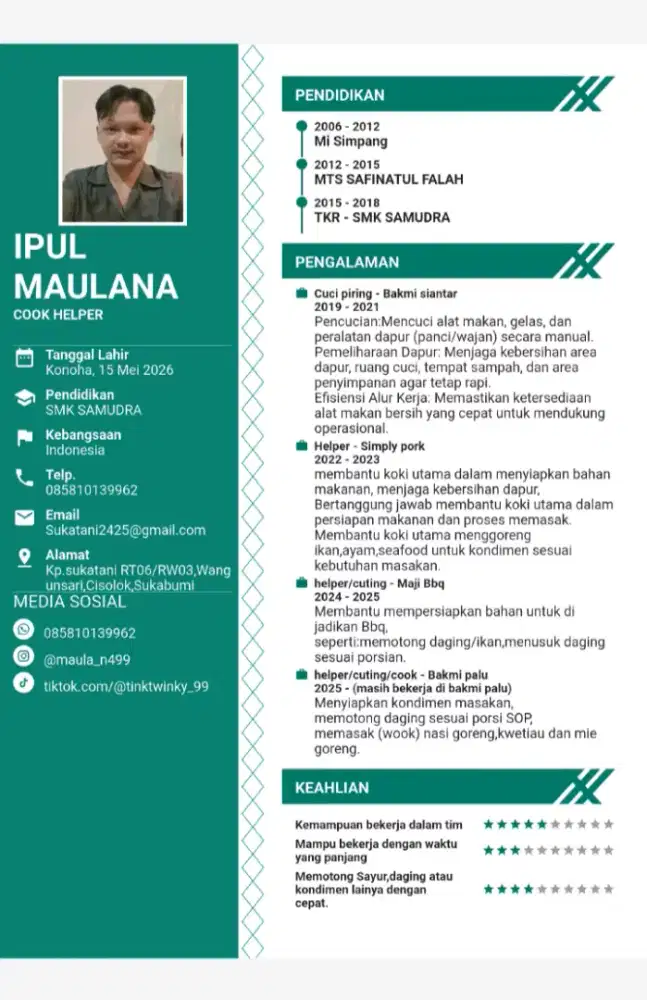 Mencari pekerjaan f&b,sebagai helper.