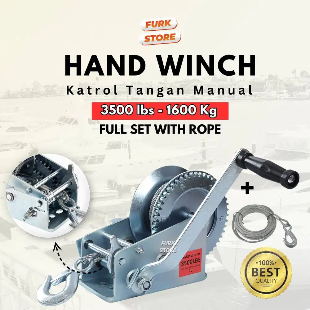 HWW04 Hand Winch 3500LBS + Wire Rope Tipe – [DAYA TARIK BESAR] Katrol