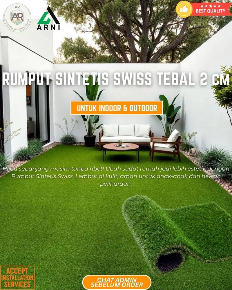 Rumput Sintetis Swiss | Lebar 2 m dan Tebal 2 cm | Cocok Untuk Indoor